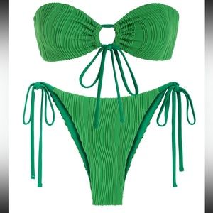 ZAFUL Textured Cinched Bandeau Tie Side Bikini Swimwear.